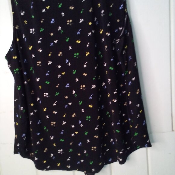 Ann Taylor Blouse Women XL Sleeveless V-Neck Floral Black Colorful - Picture 16 of 16